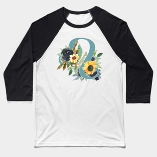 Leo Horoscope Zodiac Blue Sunflower Design Baseball T-Shirt